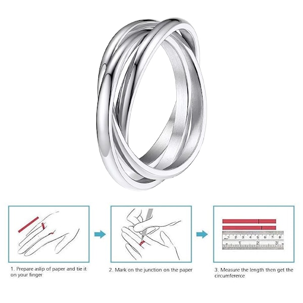 Trippelbandringar ihopslingrade rullande ringar för kvinnor flickor rostfritt stål silver ryska vigselring storlek 6 till 9