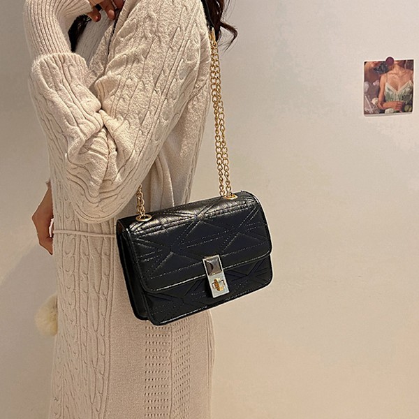 Quiltad axelväska för kvinnor,  Crossbody-handväska med kedjesträck,  Clutch-plånbok