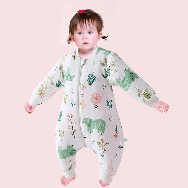 Imeväisen pitkähihainen puuvillainen unimakuupussi jaloilla, piirretty pyjama