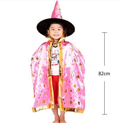 Troldmandskappe med hat, Halloween-kostumer til børn pink
