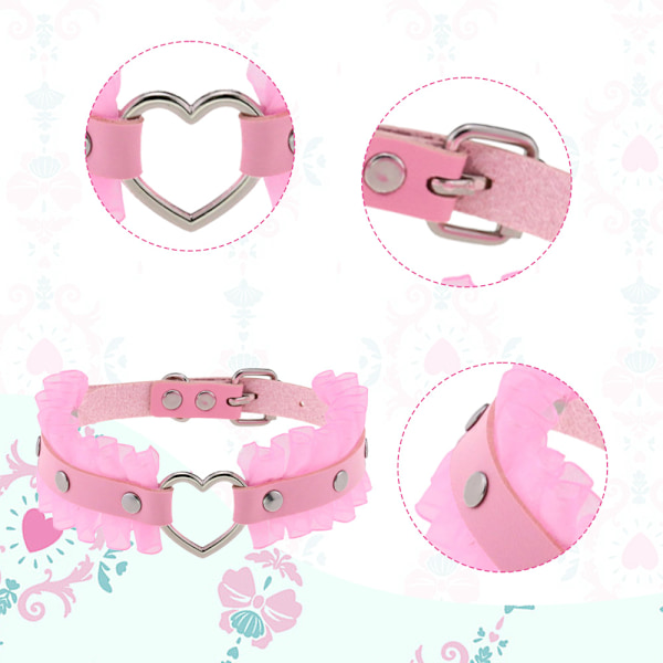 Kvinnor Flickor Läder Choker Krage Punk Rock Gotisk Hjärta Choker Halsband, Spets Halsband