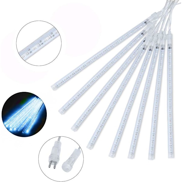 Roytong Meteor Shower Rain Lights, LED istappar med hög ljusstyrka, vattentät och kaskadbar, 30 cm 8 rör 192 glödlampor, till jul