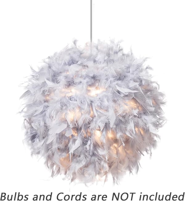 Feather-light shade for ceiling pendant lamp, fluffy lampshade for table lamp and floor lamp, bedroom diameter 30cm, grey