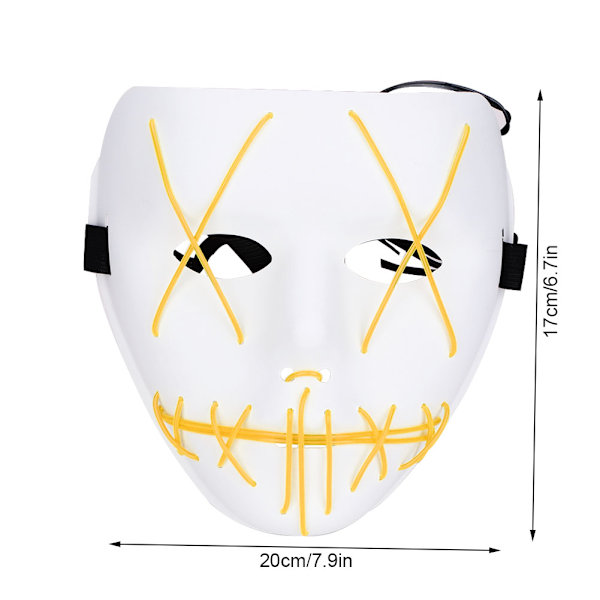 Halloween Skräck LED Ljus Upp Glow Mask Kostym för Fest Rekvisita Show Dekoration (Gul)