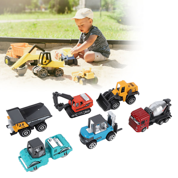 6-pakke 1:64 Legering Byggekjøretøy Leke Sett Mini Størrelse Gaffeltruck Gravemaskin Byggebiler Sett