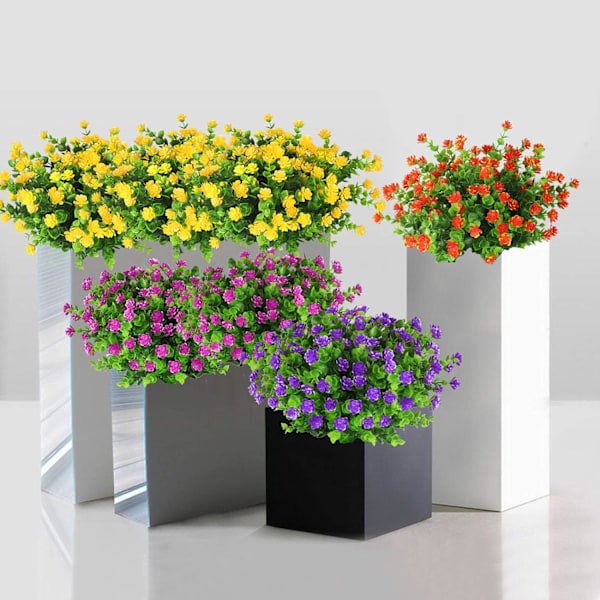 6 Paket Konstgjorda Blommor Utomhus Falska Blommor för Heminredning, UV-Resistenta Konstgjorda Plastgröna Buskar Växter för Hängande Trädgård Veranda