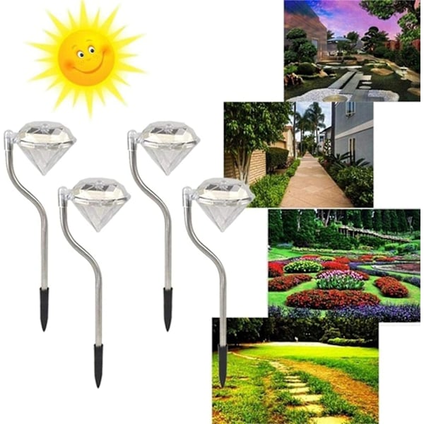 Solarlampa för utomhusträdgård, 4 x solcellsdiamant trädgårdslampor Utomhussollampor vattentät för balkong, balkonglåda, blomlådor och terrass