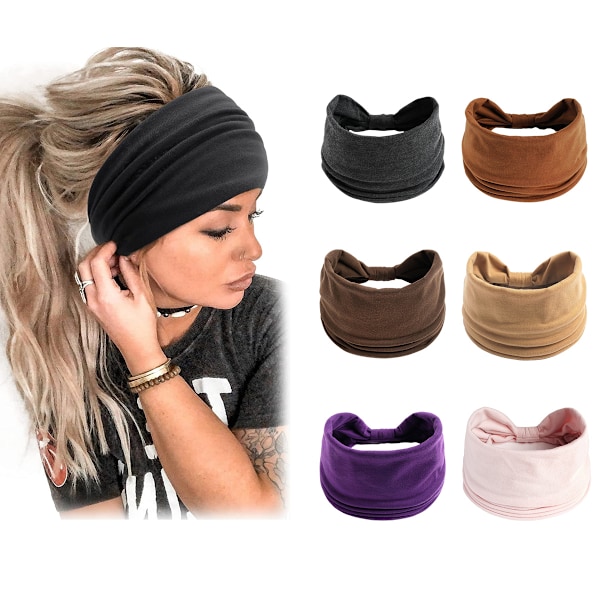 6 stk Hodebånd for Kvinner Boho Bredt Hodebånd Knutet Hode Wraps Turbaner Hårtilbehør