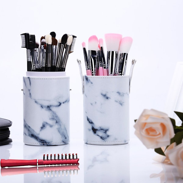 Bærbar Make Up Penselholder, Kosmetik Pensel Spand Opbevaring Cylinder PU Læder Kosmetik Make Up Kop Organizer til Skrivebord og Rejse