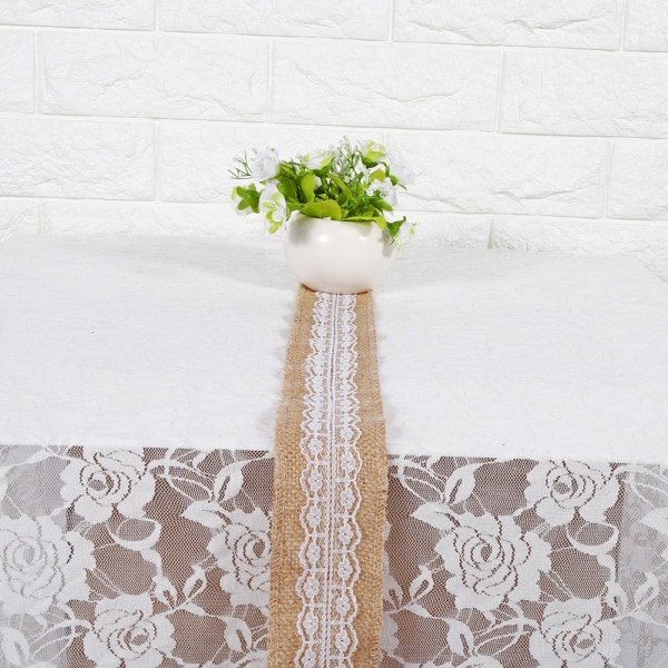 Naturlig jute säckväv band med vit spets rustik stil bröllop