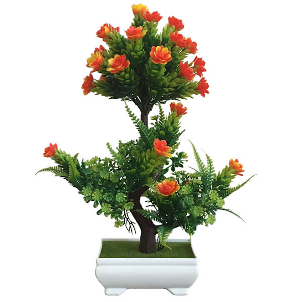 Keinotekoinen ruukkukasvi sisustukseen, Bonsai-simulaatio kukkaruukku kotiin ja toimistoon (Oranssi)