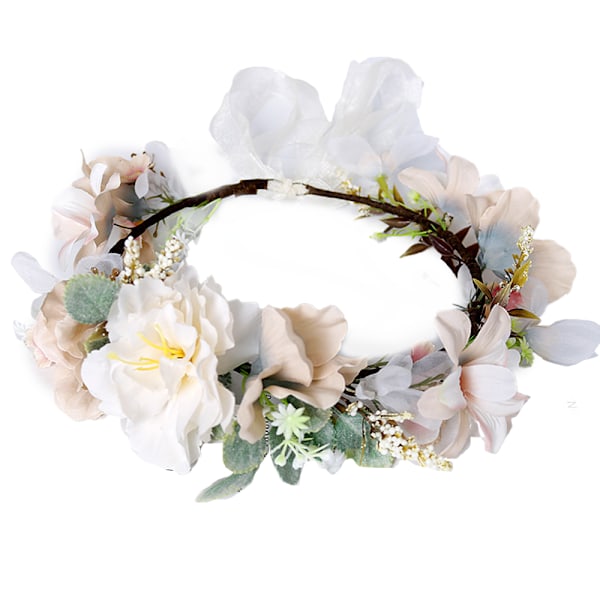 Boho Blomsterdiadem Hårkrans Blomstergirlang Krona Halo Huvudbonad med Band Bröllop Festival Fest