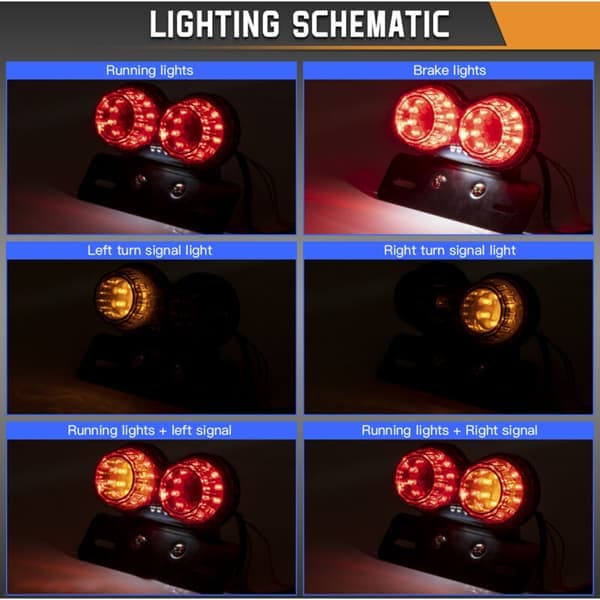 Bageste motorcykel med universel LED, blinkende, dobbelte trailerlys, bremselys, nummerpladeholder