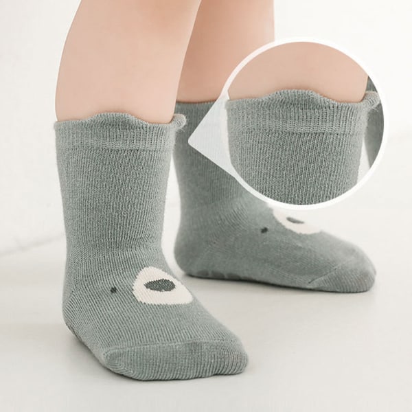5 par Baby Cartoon Halksockor, Vinterbarn Tjocka Varma Crew Socks med Grepp (Rosa, Brun, Blå, Khaki, Beige)