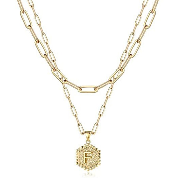 Dobbeltlags kragekjede for kvinner med bokstavanheng, gull geometrisk choker