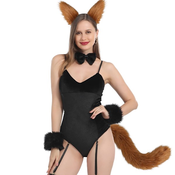 Faux päls katt räv varg lurvig svans och klämma öron för Halloween fest kostym tillbehör