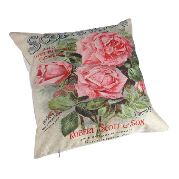 Vintage Flower Case Rose Kuddfodral Cover Linne Soffa