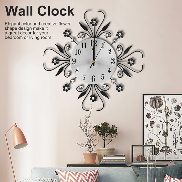 Järn europeisk stil Blomformad väggmonterad klocka hängande vägg
