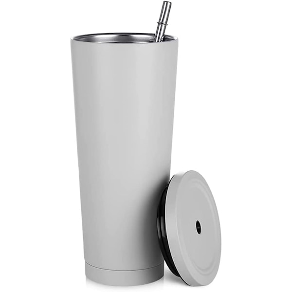 750 ml resekopp, dubbelväggig kopp i rostfritt stål, vakuumisolerad vattenflaska, isolerad vattenkaffekopp, dubbelväggkopp med sugrör, borste och