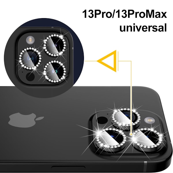 iPhone 13 Pro/13 Pro Max Linssisuoja Bling Timantti Musta musta