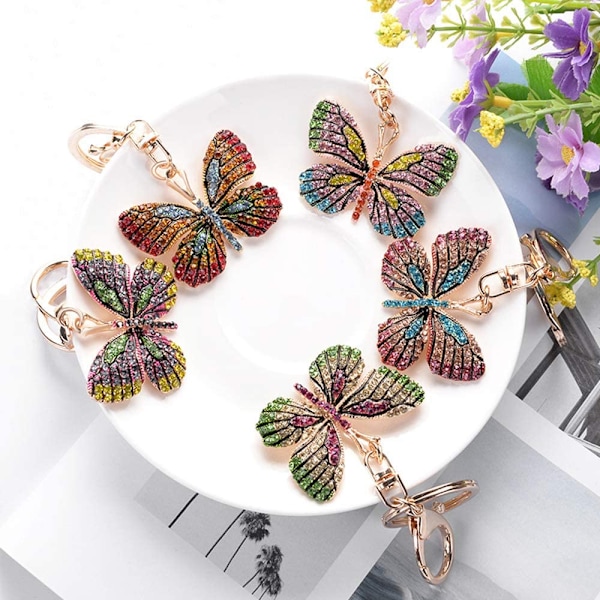 Sød Butterfly Formet Krystal Rhinestone Glimtende Nøglering Taske Vedhæng Håndtaske Charm til Kvinder Piger