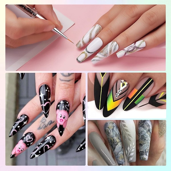 3-pack målade stretch-krokar för nagelkonst, multifunktionella nagelpennor, gellackspensel