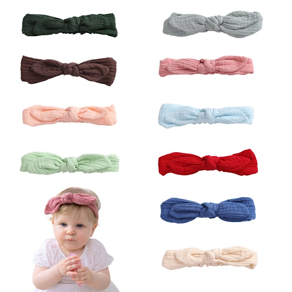 10 st Baby Bow Hållband Turban Knuten, Flickors Hårband för Nyfödda, Småbarn och Barn