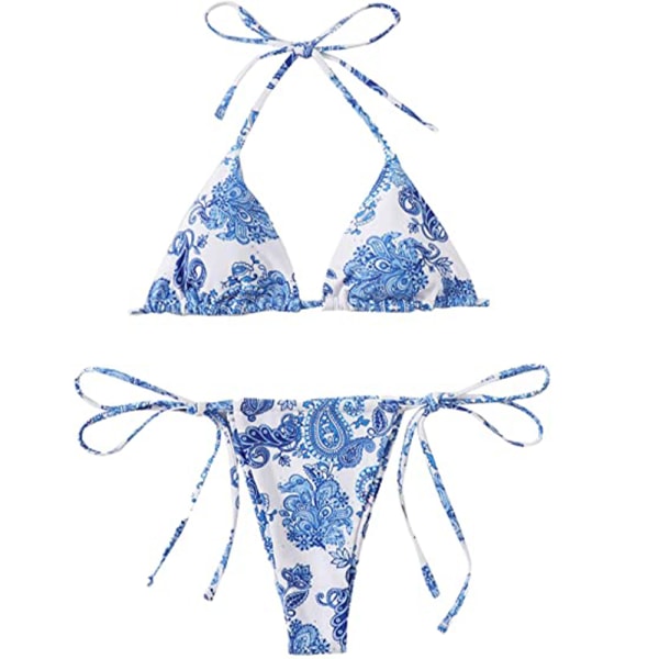 Kvinnors 2-delad printed Grimma Tie Side Triangel Bikini Baddräkt