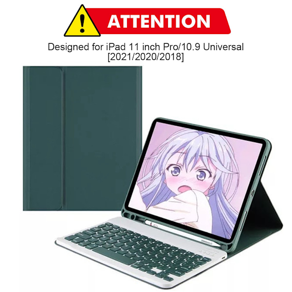 Tangentbordfodral Trådlöst tangentbordsskydd med pennhållare Tangentbordfodral för ipad 11-tums Pro/10,9 Universal [2021/2020/2018]