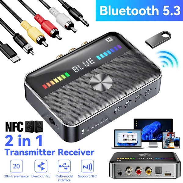 2-i-1 Bluetooth 5.3 Modtager Sender NFC HiFi Stereo Lydadapter AUX