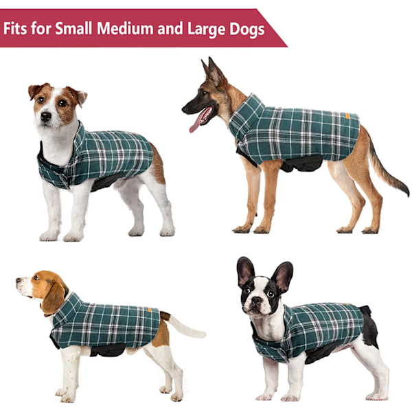 Vanntett jakke for hunder, vindtett vinterjakke for hunder, reversible hundeklær i britisk stil, rutete hundegenser