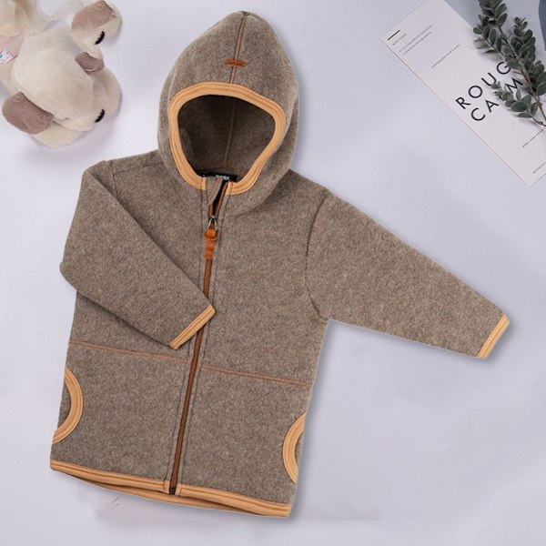 Efterårs- og vinterstyle fleece jakke til drenge og piger, baby fleece jakke med hætte (grøn)