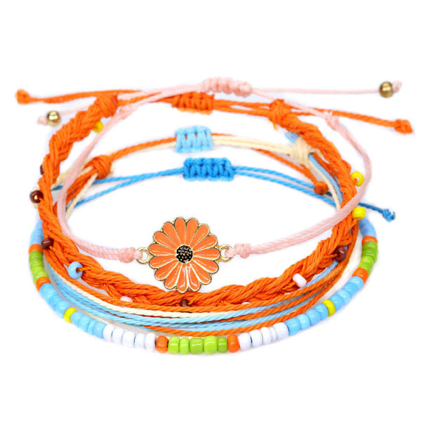 Flätade blomsterarmband för kvinnor, tonåringar, flickor, pojkar, par, omslag, rep, charm, strand, surf, flätade, justerbara