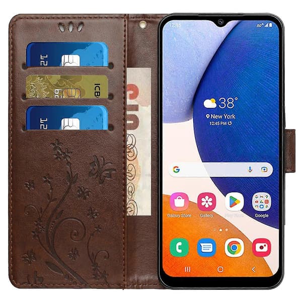Futteral til Samsung Galaxy A55 5G med sommerfugllær, telefonfutteral med stativ og lommebok Brown