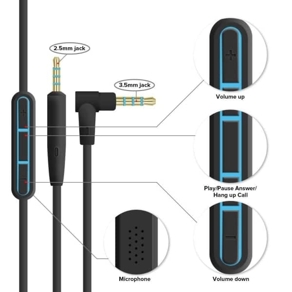Erstatningslydkabel til Bose Quietcomfort Qc25 Qc35 Oe2 Oe2i Ae2