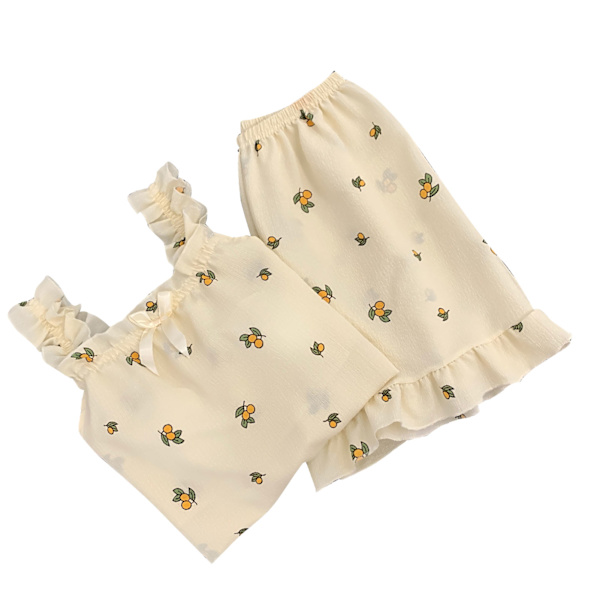 Camisole Pyjamas Tvådelad Set med Bröstkuddar Lös Mjuk Hudvänlig Sommarpyjamas Set för Flickor Orange XL