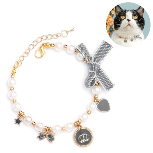 Halsband med pärlor för hund och katt, bling-accessoarer, band, kärlekshänge, husdjurssmycke för valpar, chihuahua, yorkie, justerbart, handgjort