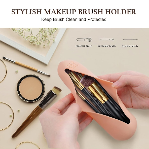 Rejsemakeupbørsteholder, Silikonbørsteholder Makeupbørstepose med 7 børster, Trendy bærbar makeuporganiseringsbørsteetui til kvinder og piger