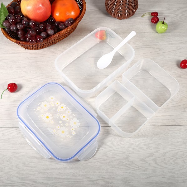 Plastic Food Storage Box Case kitchen Fridge Clip Airtight Container (3-Grid L20x14x7cm Blue)