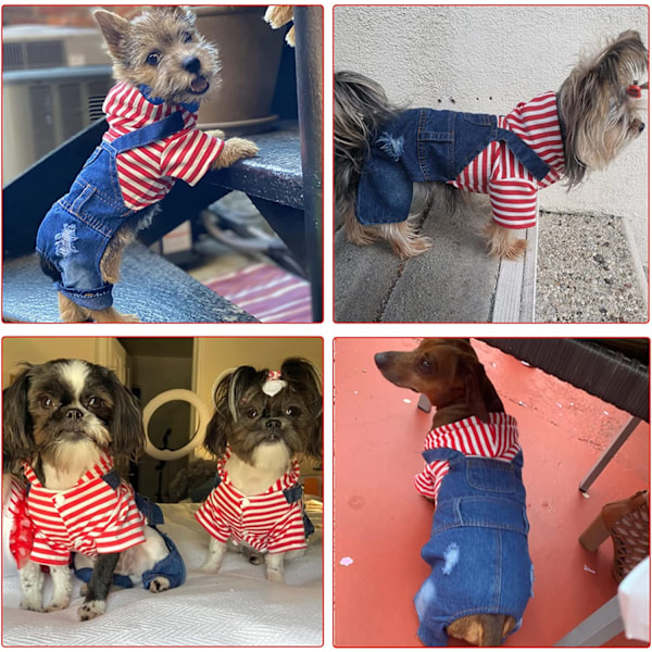 Hund- och katttröjor kläder röda randiga denimkläder blå jeans overaller en-delad jacka kostymer kläder huvtröjor