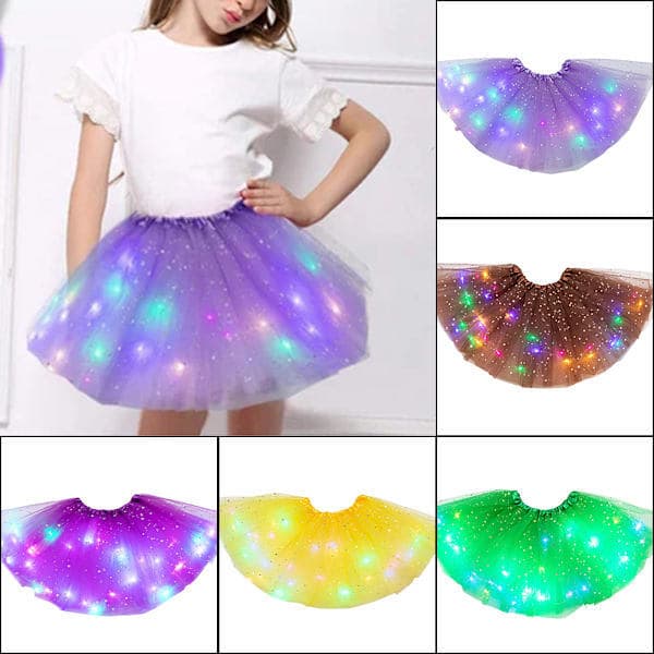Halloween-tilbud Lysende LED Fluffy Nederdel til Piger Lagdelt Balletdans Plisseret Nederdel til Fødselsdag Sort Sort Sort Black