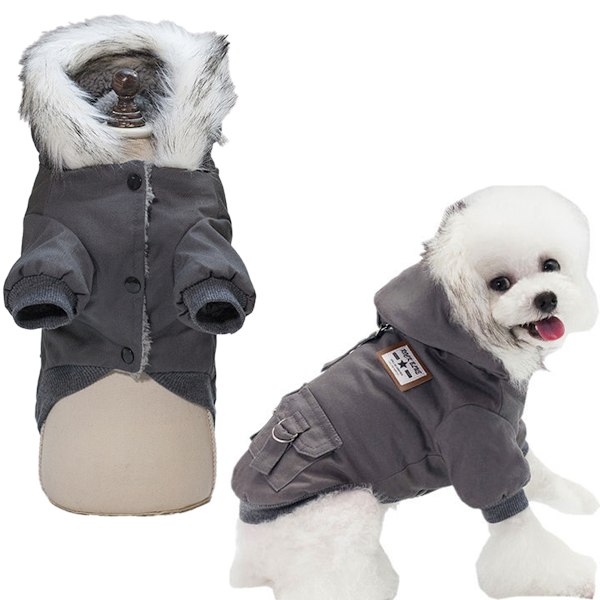 Hundevinterjakke, Hundetøj til Små Hunde Vinter, Vinter Hundetrøje med Lommer, Varmt Hundetøj (Grå)