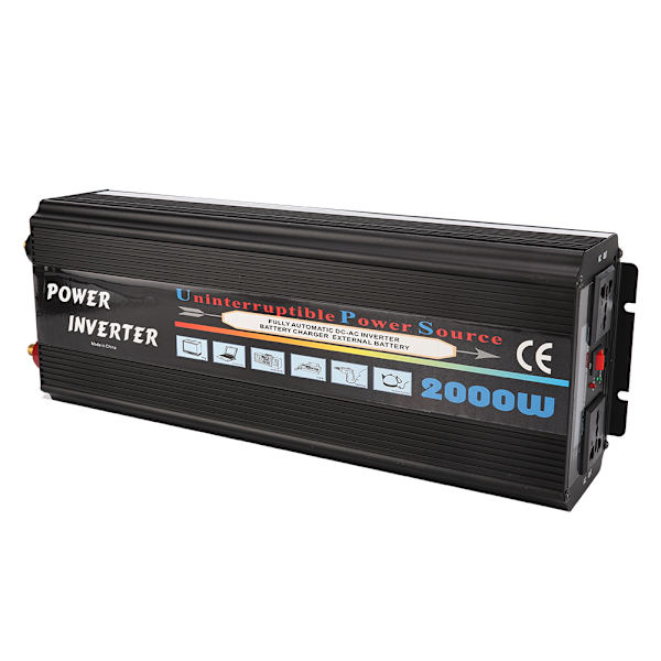 2000W UPS Solinverter med integrert ladekontroller, 12/24V til 110/220V EU-kontakt
