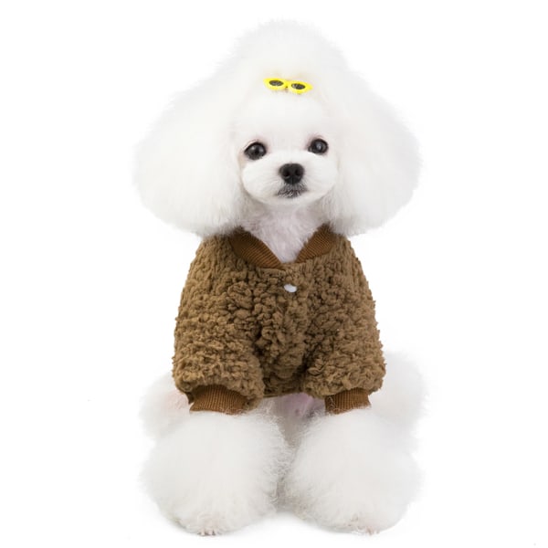 2 stk. Hundetrøje, Hundekåbe til Lille Mellemstor Hund eller Kat, Vintervarm Blød Bomuldspelsjakke til Hvalp (Brun+Pink)