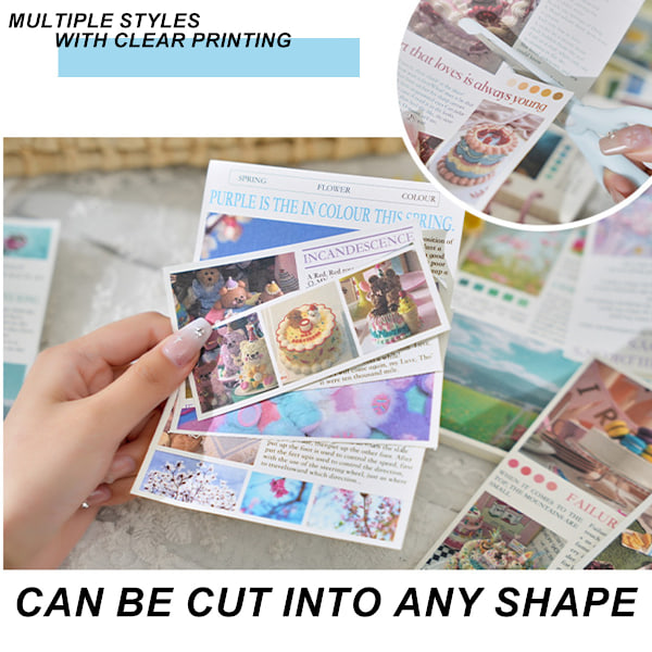 100 ark scrapbookpapper, affisch scrapbookpapper, söt anteckningsbok fast dagbok set, collage set