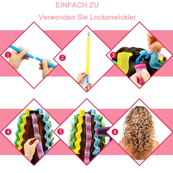 Spiral Hårkrøller Styling Kit med Varmefrie Ruller, 2 Stylingkroge til Ekstra Langt Hår, Pakke med 30