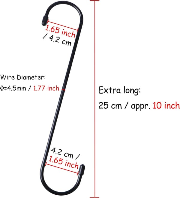 6 kpl 25 cm:n S-koukkuja Pitkät koukut riippuville kasveille