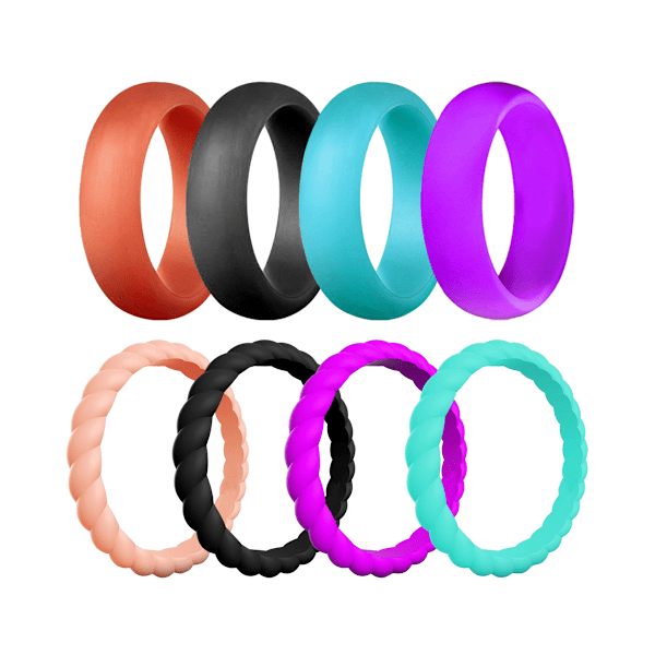 8-pack silikonbröllopsring för kvinnor, tunn och flätad gummiband, fashion, färgglad, bekväm passform, hudvänlig