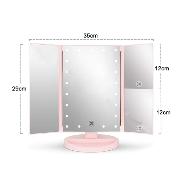Sminkspegel med belysning 22 LED-lampor, 2X/3X förstoring, pekskärm, bärbar belyst sminkspegel 180 graders rotation