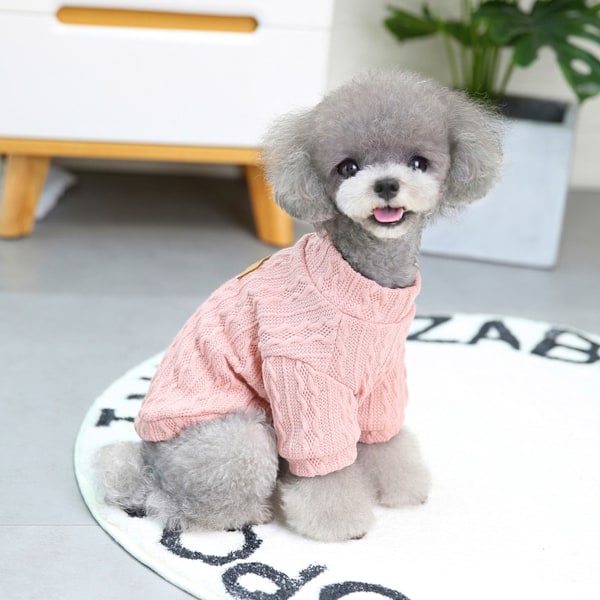 2 stk. Hundetrøje, Koldvejr Kabelstrikket, Klassisk Høj Hals Tyk Varmt Tøj (Lyseblå+Pink)